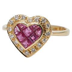 K18YG イエローゴールド ルビー0.50ct ダイヤ0.16ct ハートモチーフ リング 指輪 レディース 9.5号 【中古】