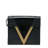 ヴェルサーチェ Vロゴ クラッチバッグ ブラック レザー レディース VERSACE 中古