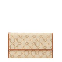 グッチ GGキャンバス ロングウォレット 長財布 257303 ベージュ ブラウン キャンバス レザー レディース GUCCI 【中古】