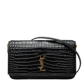 サンローラン YSLロゴ クロコ型押し チェーンショルダーバッグ フォンホルダー 635095 ブラック レザー レディース SAINT LAURENT 【中古】