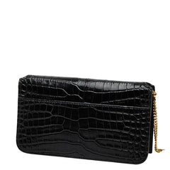 サンローラン YSLロゴ クロコ型押し チェーンショルダーバッグ フォンホルダー 635095 ブラック レザー レディース SAINT LAURENT 【中古】
