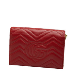 グッチ GGマーモント チェーンウォレット ショルダーバッグ 474575 レッド レザー レディース GUCCI 【中古】