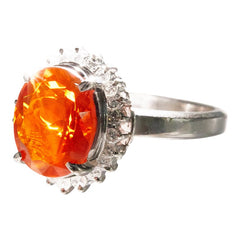 Pt900 プラチナ メキシコオパール ダイヤモンド ファイアオパール2.33ct ダイヤ0.322ct フラワーモチーフ リング 指輪 レディース 12.5号 【中古】