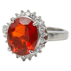 Pt900 プラチナ メキシコオパール ダイヤモンド ファイアオパール2.33ct ダイヤ0.322ct フラワーモチーフ リング 指輪 レディース 12.5号 【中古】