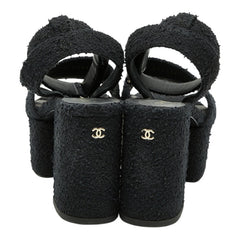 シャネル 25SS プラットフォーム サンダル サイズ36C G46430 ブラック ツイード レディース CHANEL 【中古】