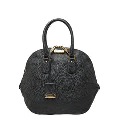 バーバリー ロゴ ハンドバッグ ブラック レザー レディース BURBERRY 【中古】