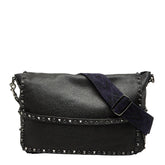 ヴァレンティノ ロックスタッズ 斜め掛け ショルダーバッグ ブラック パープル レザー メンズ VALENTINO 中古