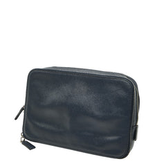 プラダ 三角ロゴプレート セカンドバッグ クラッチバッグ ネイビー サフィアーノレザー メンズ PRADA 【中古】