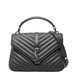 サンローラン YSLロゴ カレッジ ハンドバッグ チェーン ショルダーバッグ 2WAY 428056 グレー レザー レディース SAINT LAURENT 【中古】