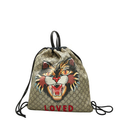 グッチ GGスプリーム アングリーキャット リュック バックパック 473872 ベージュ ブラック PVC ナイロン レディース GUCCI 【中古】