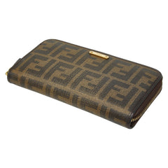 フェンディ ズッカ ラウンドファスナー 長財布 8M0299 ブラウン PVC レディース FENDI 【中古】