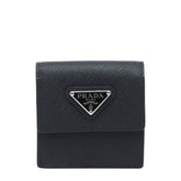 プラダ 三角ロゴプレート 小物入れ ポーチ アクセサリーポーチ ブラック サフィアーノレザー レディース PRADA 【中古】