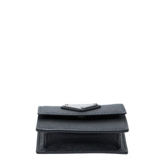 プラダ 三角ロゴプレート 小物入れ ポーチ アクセサリーポーチ ブラック サフィアーノレザー レディース PRADA 【中古】