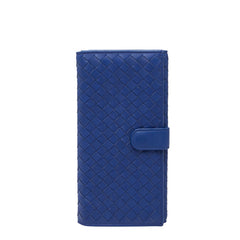 ボッテガヴェネタ イントレチャート ロングウォレット 長財布 ブルー レザー レディース BOTTEGAVENETA 【中古】