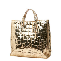 サンローラン クロコダイル型押し トートバッグ ゴールド パテントレザー レディース SAINT LAURENT 【中古】