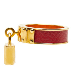 エルメス ケリー カデナ モチーフ スカーフリング ゴールド レッド メッキ レザー レディース HERMES 【中古】