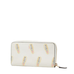 コーチ ラウンドファスナー 長財布 リップスティック 口紅 プリント C3313 ホワイト アイボリー マルチカラー PVC レザー レディース COACH 【中古】