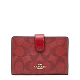 コーチ シグネチャー 二つ折り財布 レッド PVC レザー レディース COACH 中古
