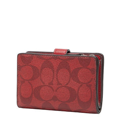 コーチ シグネチャー 二つ折り財布 レッド PVC レザー レディース COACH 【中古】