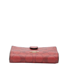 コーチ シグネチャー 二つ折り財布 レッド PVC レザー レディース COACH 【中古】
