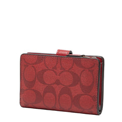 コーチ シグネチャー 二つ折り財布 レッド PVC レザー レディース COACH 【中古】