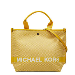 マイケルコース ロゴ トートバッグ ショルダーバッグ 2WAY イエロー ホワイト キャンバス レザー レディース Michael Kors 【中古】