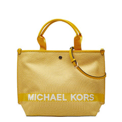 マイケルコース ロゴ トートバッグ ショルダーバッグ 2WAY イエロー ホワイト キャンバス レザー レディース Michael Kors 【中古】