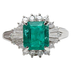 Pt900 プラチナ エメラルド1.64ct ダイヤ0.48ct リング 指輪 レディース 10号 【中古】