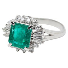 Pt900 プラチナ エメラルド1.64ct ダイヤ0.48ct リング 指輪 レディース 10号 【中古】