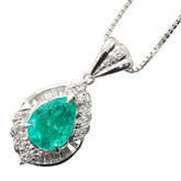 Pt900 プラチナ Pt850 プラチナ エメラルド2.14ct ダイヤ0.415ct ペアーシェイプ ペンダント ネックレス レディース 【中古】