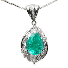 Pt900 プラチナ Pt850 プラチナ エメラルド2.14ct ダイヤ0.415ct ペアーシェイプ ペンダント ネックレス レディース 【中古】