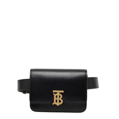 バーバリー TBロゴ ウエストバッグ ボディバッグ ブラック レザー レディース BURBERRY 【中古】