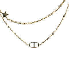 ディオール CDロゴ スター 星 ダブルチェーン ネックレス ゴールド メッキ レディース Dior 【中古】