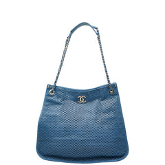 シャネル ココマーク メッシュ チェーン トートバッグ ライトブルー レザー レディース CHANEL 【中古】
