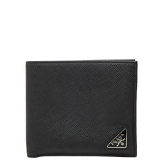 プラダ 三角ロゴプレート 二つ折り財布 ブラック サフィアーノレザー レディース PRADA 【中古】