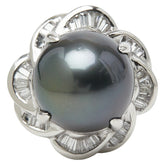 Pt900 プラチナ 黒蝶真珠13.0mm ダイヤ0.50ct リング 指輪 レディース 12号 【中古】