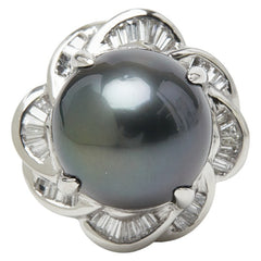 Pt900 プラチナ 黒蝶真珠13.0mm ダイヤ0.50ct リング 指輪 レディース 12号 【中古】