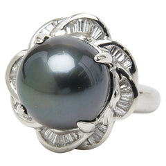 Pt900 プラチナ 黒蝶真珠13.0mm ダイヤ0.50ct リング 指輪 レディース 12号 【中古】