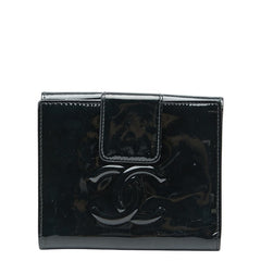 シャネル ココマーク カメリア 二つ折り財布 ブラック マルチカラー パテントレザー レディース CHANEL 【中古】