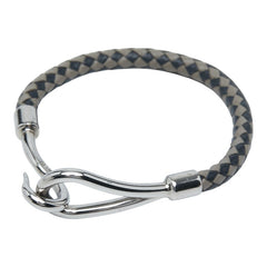 エルメス ジャンボ ブレスレット シルバー ブラック メタル レザー レディース HERMES 【中古】