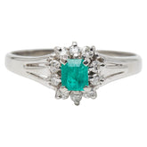 Pt900 プラチナ エメラルド0.20ct ダイヤ0.15ct フラワーモチーフ リング 指輪 レディース 8.5号 【中古】