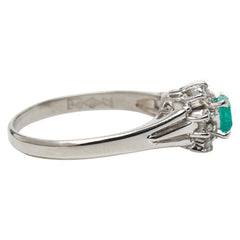 Pt900 プラチナ エメラルド0.20ct ダイヤ0.15ct フラワーモチーフ リング 指輪 レディース 8.5号 【中古】