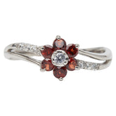 K10WG ホワイトゴールド ガーネット ホワイトサファイア フラワーモチーフ リング 指輪 レディース 17号 【中古】