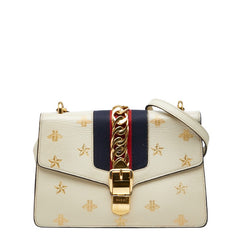 グッチ シルヴィ ビー&スター スモール ショルダーバッグ 524405 ホワイト ゴールド レザー レディース GUCCI 【中古】