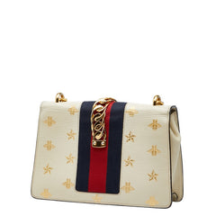 グッチ シルヴィ ビー&スター スモール ショルダーバッグ 524405 ホワイト ゴールド レザー レディース GUCCI 【中古】