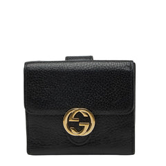 グッチ インターロッキングG 二つ折り財布 615525 ブラック レザー レディース GUCCI 【中古】