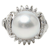 Pt900 プラチナ 白蝶真珠11.8mm ダイヤ0.34ct リング 指輪 レディース 16号 【中古】