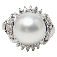 Pt900 プラチナ 白蝶真珠11.8mm ダイヤ0.34ct リング 指輪 レディース 16号 【中古】