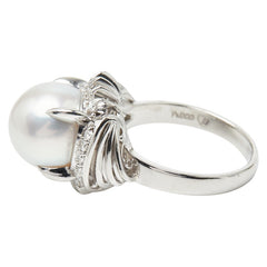 Pt900 プラチナ 白蝶真珠11.8mm ダイヤ0.34ct リング 指輪 レディース 16号 【中古】