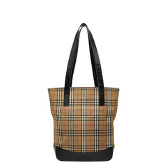 バーバリー ノバチェック シャドーホース トートバッグ ブラウン ブラック キャンバス レザー レディース BURBERRY 【中古】